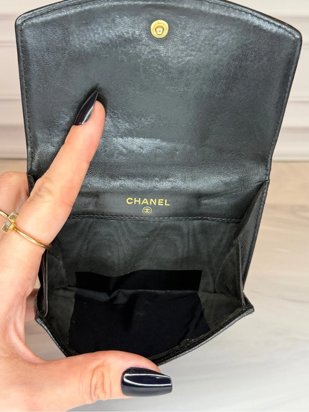 CHANEL Cambon Ligne Black Caviar Leather Snap Bifold Wallet With Dust Bag